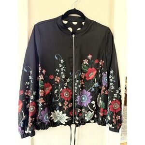 Chico's REVERSIBLE Jacket Size 1,‎ Mandarin Collar, Floral/Polka Dot, EUC